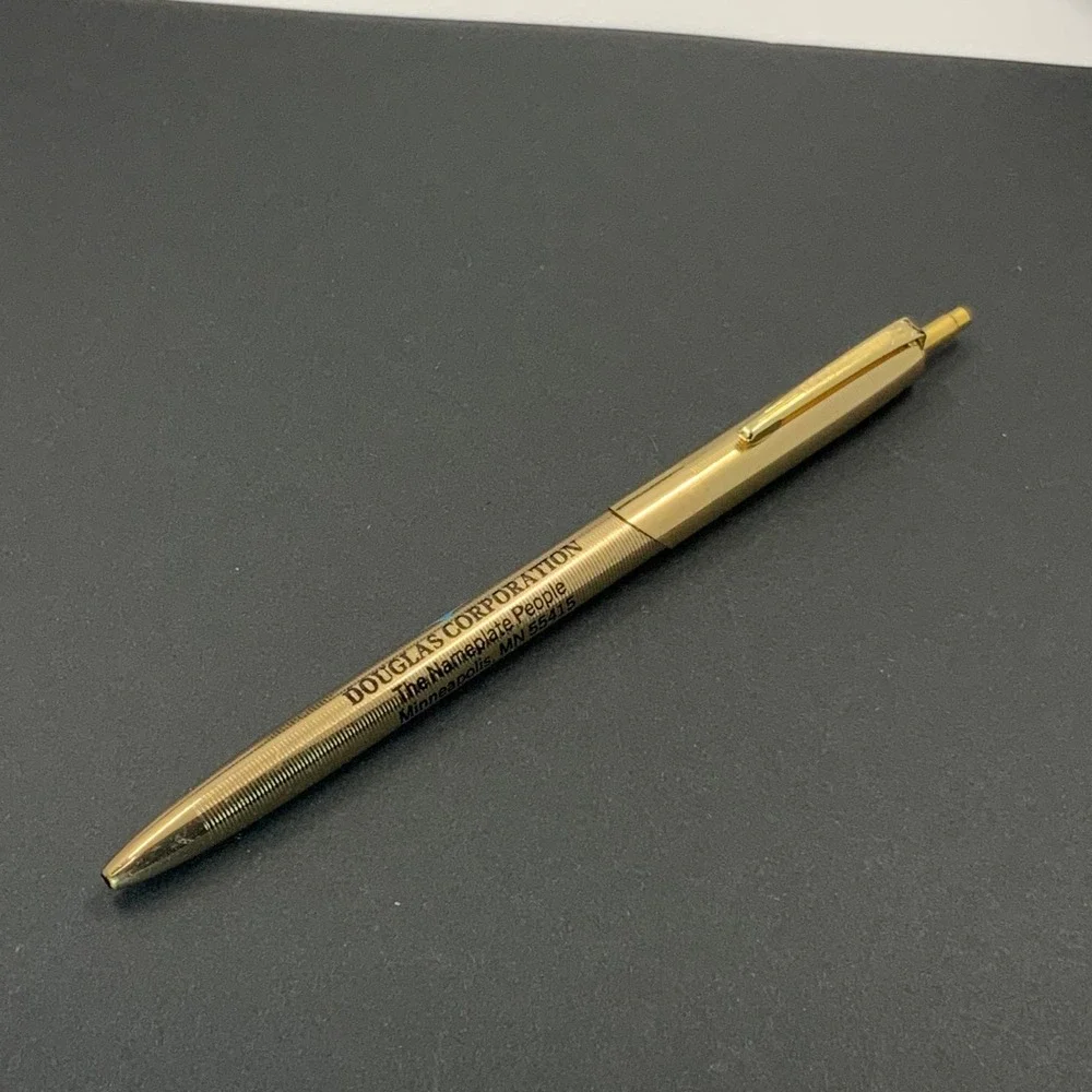 Vintage Ready-Riter Gold Tone Ballpoint Pen Douglas Corporation Advertising USA